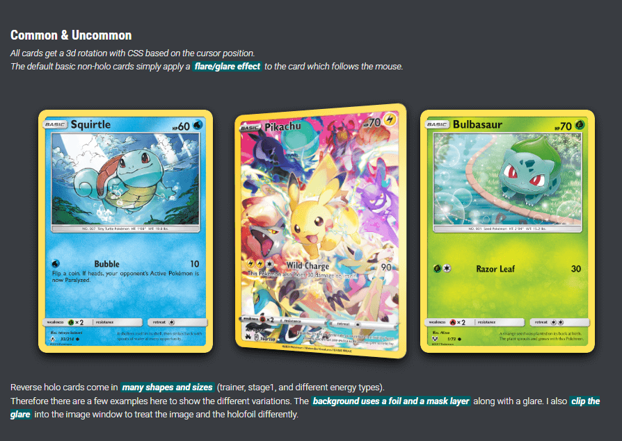 Pokemon Cards CSS - 逼真的神奇宝贝卡牌 CSS 全息效果
